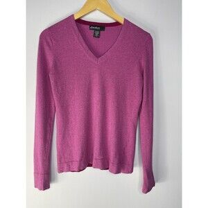 Eddie Bauer Women's Pink V-Neck Long Sleeve Cotton Cashmere Sweater Size XS